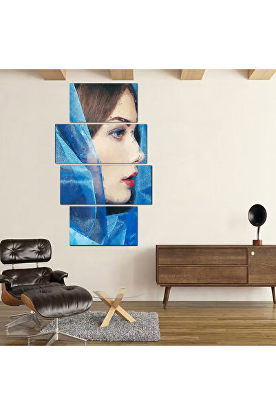 Generic لوحه جداريه - رسمة إمرأه مع وشاح أزرق - 300901 - مقسمه أربعة قطع
