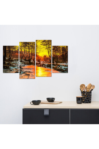 Generic لوحه جداريه - رسمة نهر عند الغروب - ٦٨٤ - مقسمه أربعة قطع