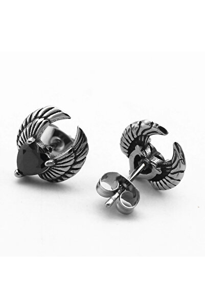 Viking Winged Zircon Stone Heart Design Nail Model 316L Stainless&Non-Tarnish Steel Earrings Pair