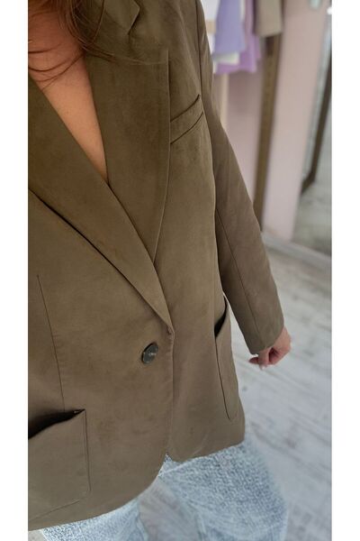 HANER BUTİK 100% Suede Khaki Blazer Jacket