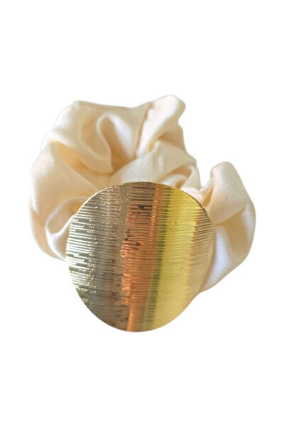 OEM Elastic de păr satinat cu broșă rotundă aurie, multicolor, 1 buc