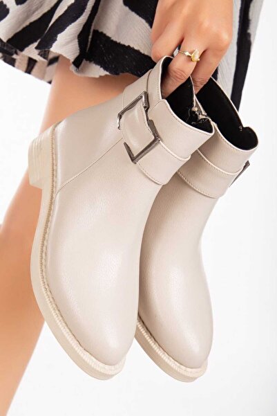 AYN SHOES35 Bot Ayakkabı Tokalı Bej Rengi Yüksek Kalite