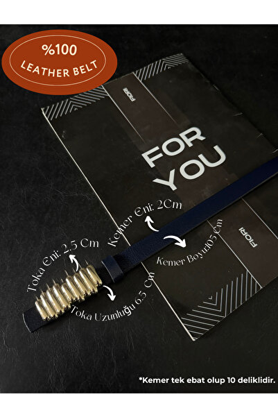 Fiori Genuine Leather Design Bar Gold Buckle Thin Women's Belt, Coat Belt, Shirt Belt, Dress Belt