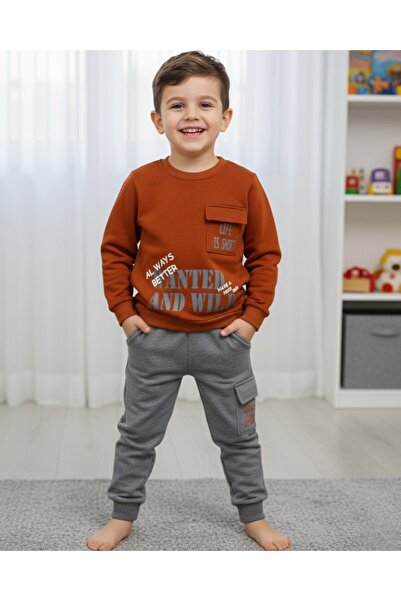 Ege Bebek Boys' 3-Strand Sharded Winter Tracksuit Set / 2-10 Years Old / Boys' Sweatshirt, Trackpants