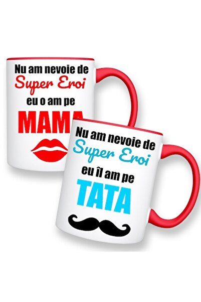 OEM Set 2 personalized mugs for parents with message: 'I don't need superheroes', Betaprint, white with