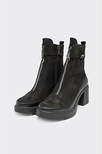 derinet Hakiki Deri Fermuarlı Kadın Bot