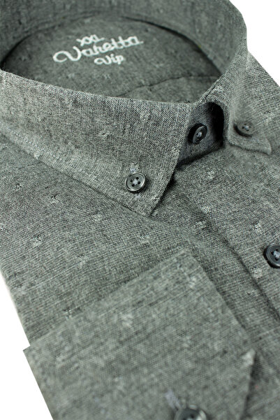 Varetta Plus Size Men's Green Wool Winter Shirt – Wide Cut Flannel Model with Pockets