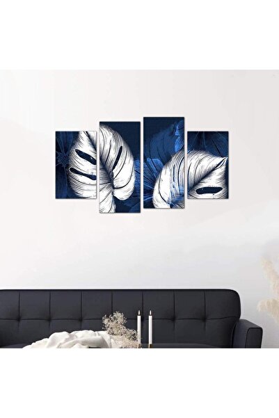 Generic Modern wall panel, blue plant drawing - 24521 - divided into four pieces