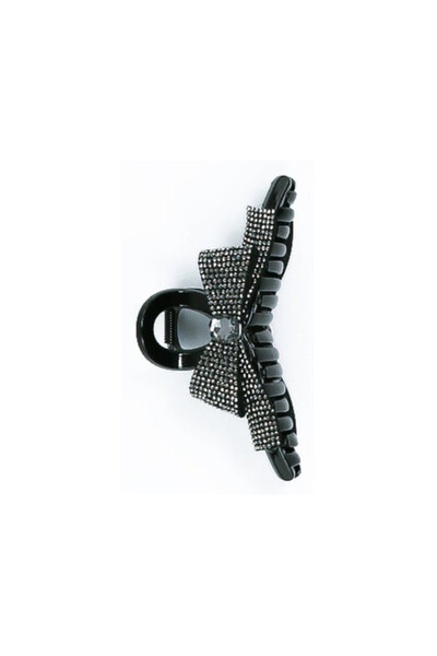 OEM Set 12 clesti pentru par cu funda si strasuri, negru, 3x5x12cm