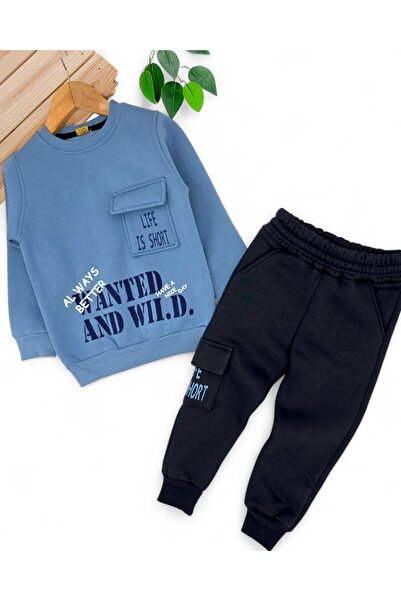 Ege Bebek Boys' 3-Strand Sharded Winter Tracksuit Set / 2-10 Years Old / Boys' Sweatshirt, Trackpants