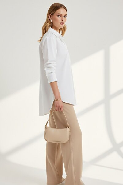 Kübra Tekstil Cămașă albă clasică pentru femei, cu croială obișnuită, cu guler, cu nasturi, cu mânecă lungă, cămașă elegantă – cămașă pentru femei