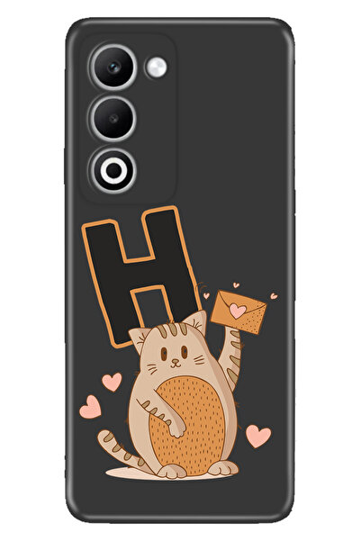 OPPO A5 5G Kılıf Tema Art Desenli Baskılı Silikon Kedili H Harfi