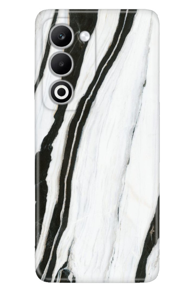 OPPO A5 5G Kılıf Tema Art Desenli Baskılı Silikon Siyah Beyaz Mermer