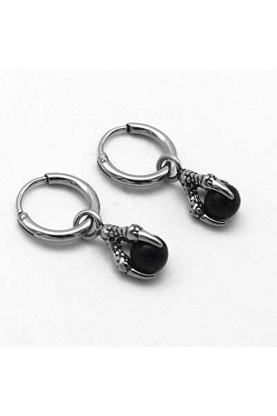 Viking Dragon Claw Design Zircon Stone Hoop Piercing 316L Stainless&Non Tarnish Steel Earrings Pair