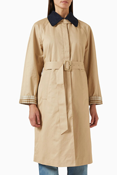 Maje معطف قطني بحزام، تصميم أنيق مع أكمام منقوشة وياقة قابلة للفصل