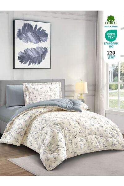 Donetella طقم لحاف قطني مفرد، 4 قطع، 170×230 سم، حشوة 350 جرام لكل متر مربع، طباعة أنيقة