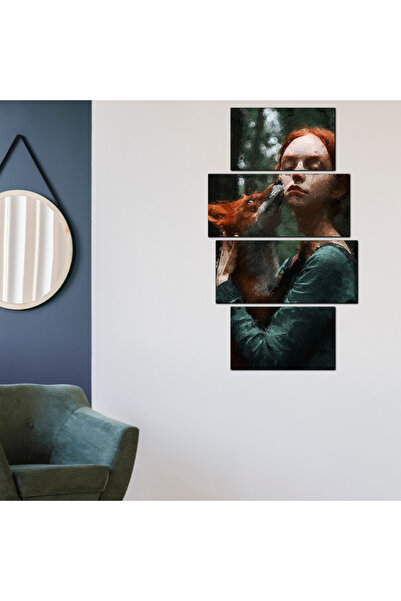 Generic لوحه جداريه - إمرأه و ثعلب - ٣٠٠٣٩ - مقسمه أربعة قطع