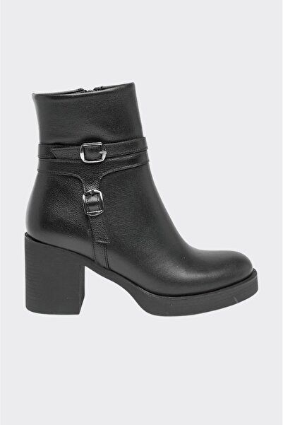 derinet Hakiki Deri Tokalı Fermuarlı Kadın Bot