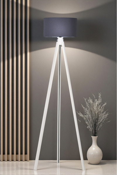 Lambazade Ahşap Gövdeli Beyaz Ayaklı Lambader Antrasit Başlık