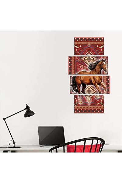Generic لوحه جداريه مودرن رسمة حصان - 24137 - مقسمه أربعة قطع