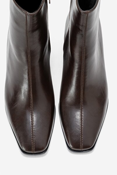 LuviShoes ARVEN Kahverengı Cilt Kadın Kalın Topuklu Bot