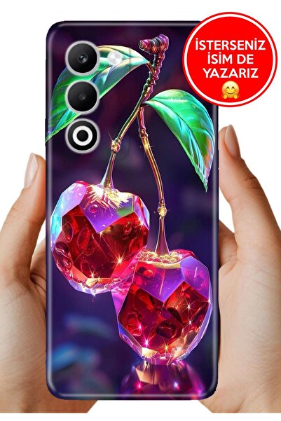 OPPO A5 5G Kılıf Kamera Korumalı Full Desen Arka Silikon Kristal Kiraz