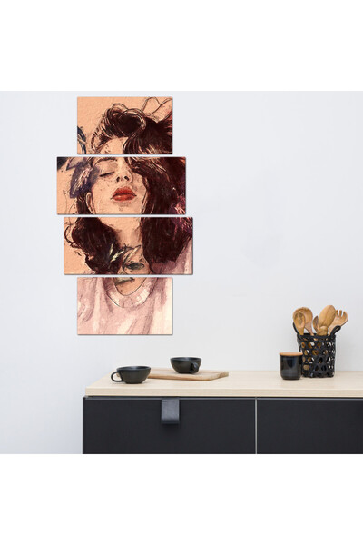 Generic لوحه جداريه - رسمة فتاه فنيه - ٣٠٠٣٤ - مقسمه أربعة قطع