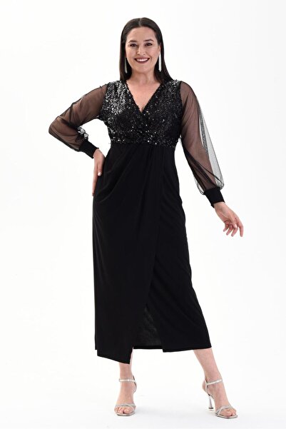 rotop Long, elegant dress, Gloria, with sequins, black color
