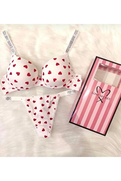 Genel Markalar KALP DESENLİ DOLGULU SÜTYEN KÜLOT TAKIMI (KUTUSUZDUR)