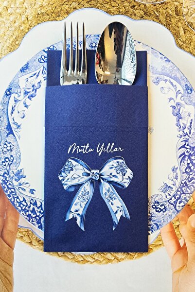 PEKSHOP Kumaş Dokulu Lacivert Cepli Bleu Blanc Fiyonk Tasarım 6lı Paket