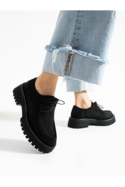 ALEMDAR AYAKKABI Bosco Black Suede Lace-Up Women's Loafer
