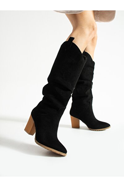 ALEMDAR AYAKKABI ENİD Чорні замшеві жіночі чоботи з хутром