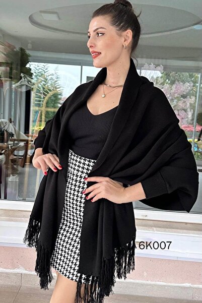 LE CARAMBOLE Жіночий чорний трикотажний палантин з бахромою