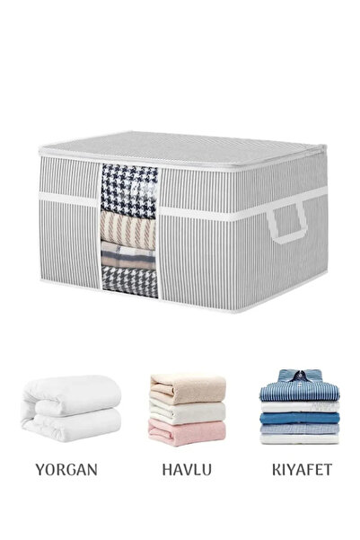 Pazar Kapısı 3 Pieces Pillow Storage Bag with Window - Mega Size Quilt Storage Bag Organizer - 75 X 40 X 40 cm