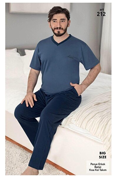 VAJESTO Men's Navy Blue Short Sleeve Long Pants Cotton Cotton T-Shirt Pants P...