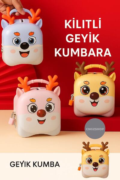 CNGZSHOP Kilitli Anahtarlı Sevimli Geyik Tasarımlı Kumbara | Çocuklar İçin He...