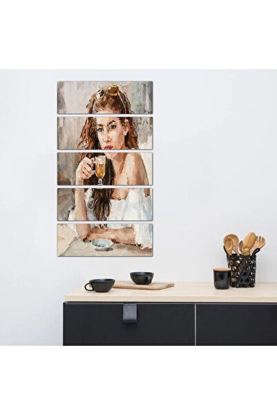 Generic Coffee Corner Wall Plaque - Woman Drinking Coffee - 24172 - Divided into five equal pieces