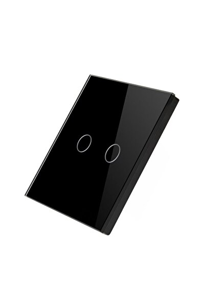 Bingoelec Intrerupator cap-scara/cap cruce,2 butoane touch, sticla securizata, cu indicator LED, Negru