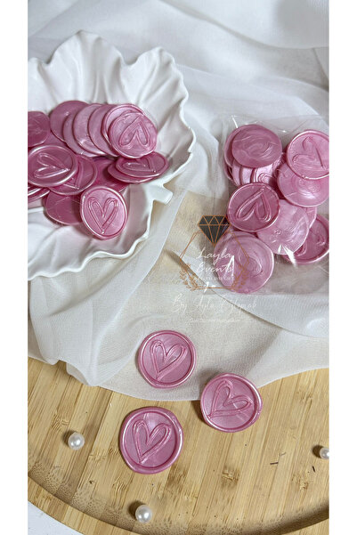 LAYLAEVENTS Hazır Mum mühür 25 adet -sedefli Pembe-Kalp desen
