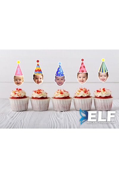ELF REKLAM Kişiye Özel Cupcake Süsü Doğum Günü Süsü Kürdan Süs ( 10 Adet )