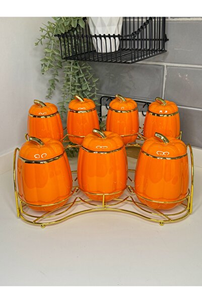 dunyazuccaciye Porcelain 7-Piece Pumpkin Spice Set with Stand