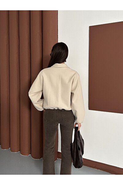aytenli Polo Collar Zipper Closure Pocketed Skirt Sleeve Hem Elastic Imported Cashmere Mini Crisp Bomber Jacket