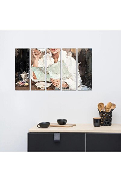 Generic Coffee Corner Wall Plaque - Woman Drinking Coffee - 24173 - Divided into Five Equal Pieces