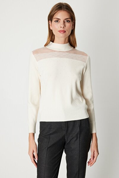 ON Pulover din tricot cu detaliu din tul la guler