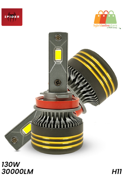 Spider مصابيح أمامية LED M8 PRO H11، 130 واط، 30000 لومن - 6500 كلفن، IP65، ف...