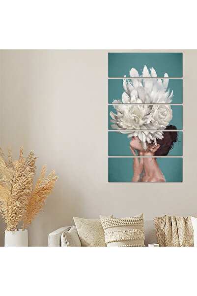 Generic Wall panel - drawing of a woman with a white rose - 300909 - divided into five equal pieces