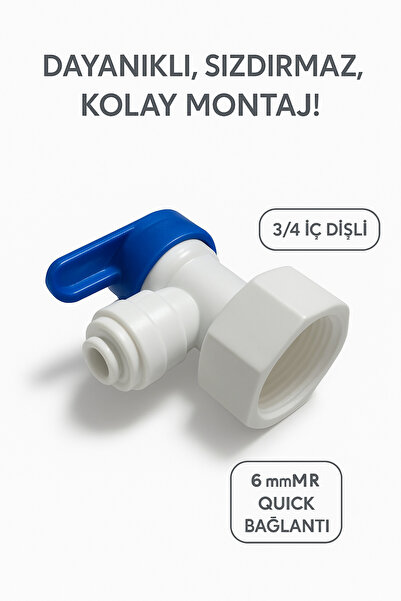 Reverse Osmosis 3/4" İç Dişli – 6 mm MR Quick Bağlantılı Mini Musluk (tank va...