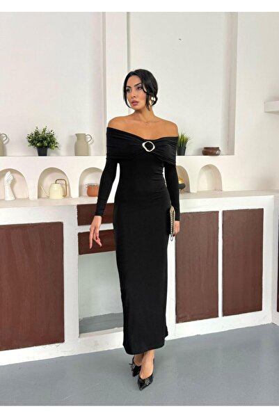 LİSAA BUTİK Women's Madonna Collar Candy Dress with Metal Accessory Detail