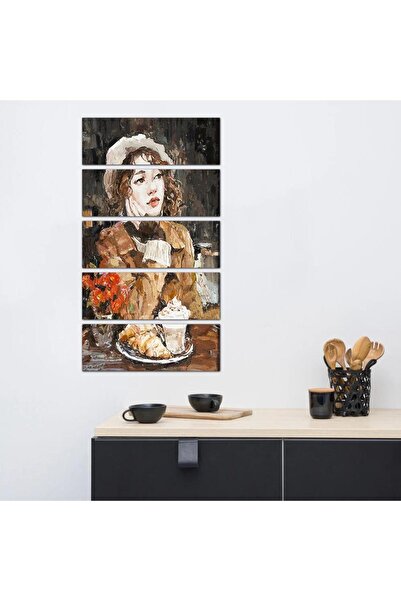 Generic Coffee Corner Wall Plaque - Woman Drinking Coffee - 24174 - Divided into Five Equal Pieces