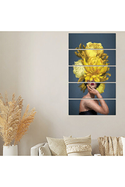 Generic Wall panel - drawing of a woman with a yellow rose - 300910 - divided into five equal pieces